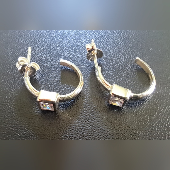 Sterling Silver CZ Hoop Earrings - Picture 4 of 8